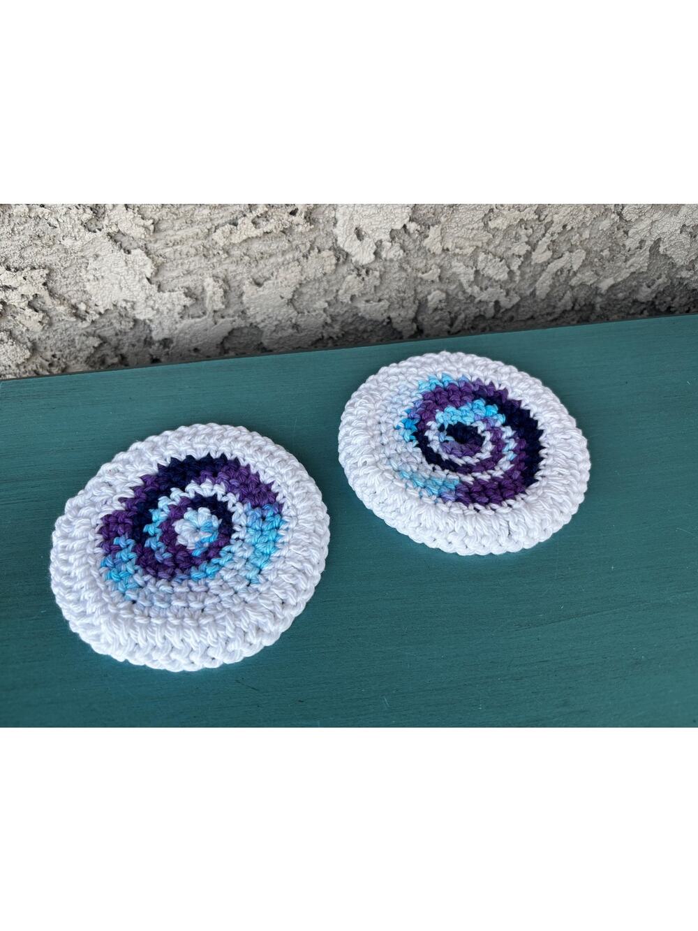 Handmade Coaster Set of 2: Purple & Teal Crochet Coasters